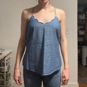 Chambray Scallop Edge Sleeveless Blouse (J Crew)